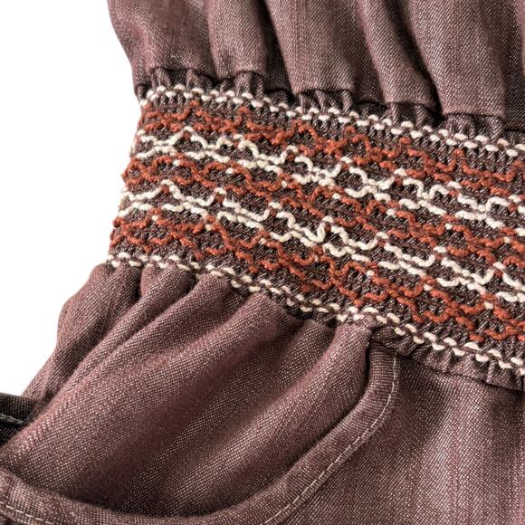 Y2K Strapless Denim Jumpsuit Smocked Wide Leg Boho Capri L Cowgirl Brown Hippie - Picture 9 of 14